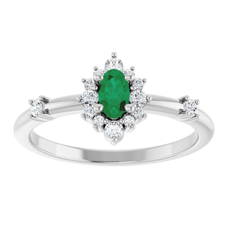 14K White Gold Natural Emerald & 1/6 CTW Natural Diamond Halo-Style Ring