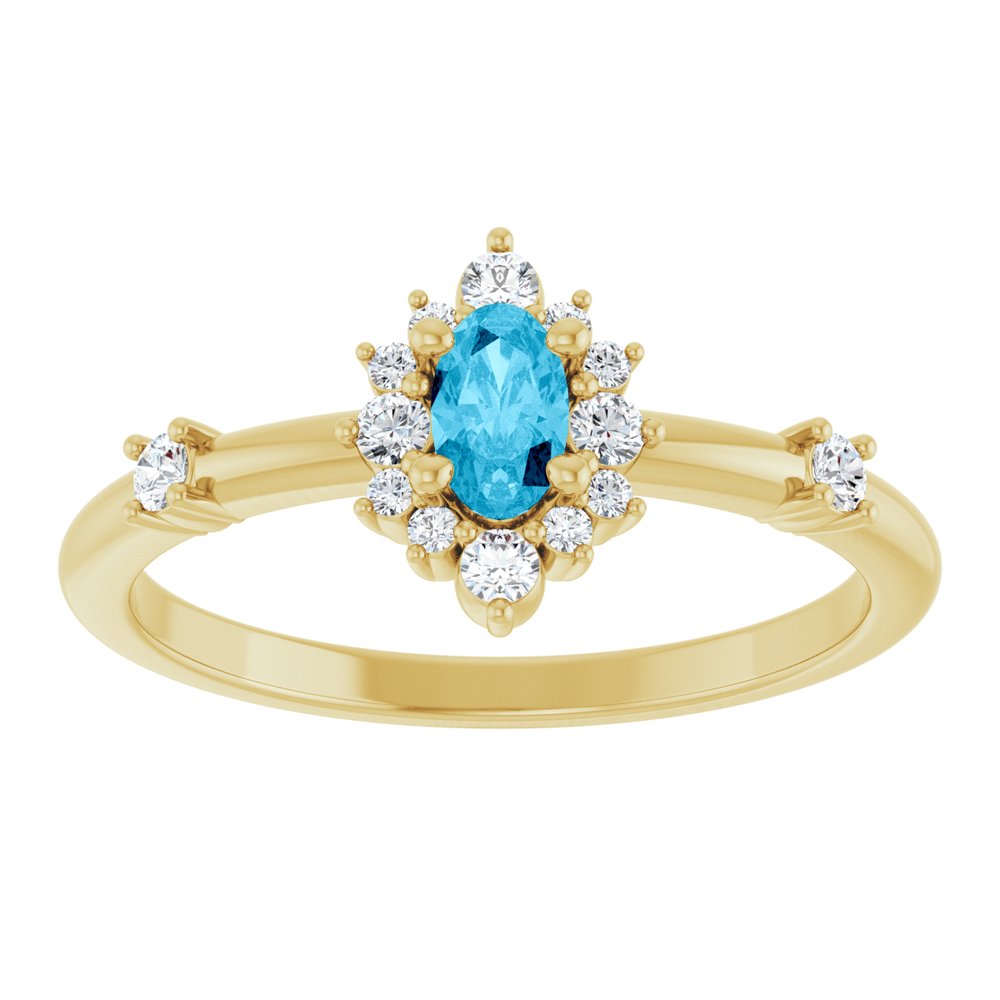 14K Yellow Natural Aquamarine & 1/6 CTW Natural Diamond Halo-Style Ring