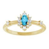 14K Yellow Natural Aquamarine & 1/6 CTW Natural Diamond Halo-Style Ring