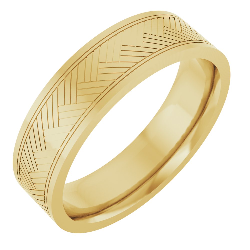 14K Yellow Gold 6 mm Grooved Tread Pattern Comfort-Fit Flat Band Size 10