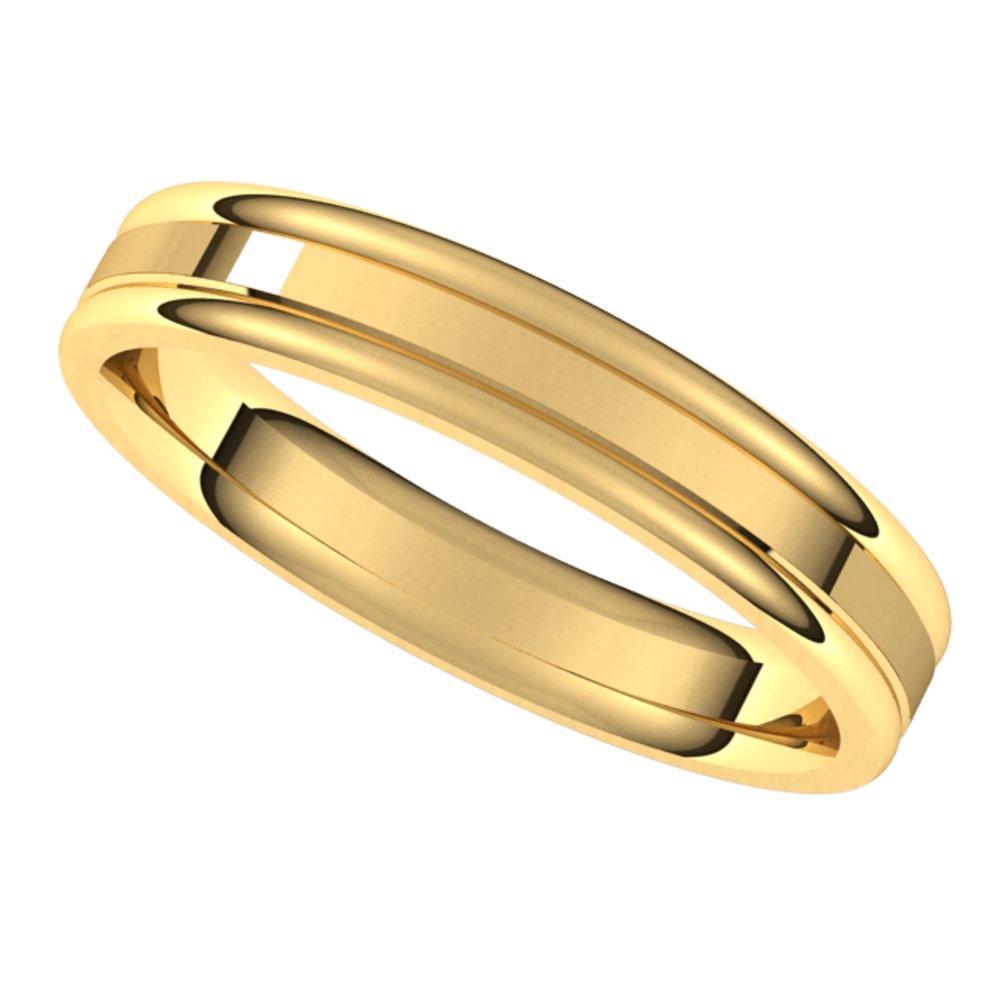 18K Yellow 4 mm Grooved Comfort-Fit Flat Band Size 10