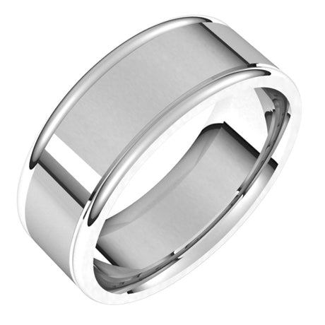 14K White 8 mm Grooved Comfort-Fit Flat Band Size 10