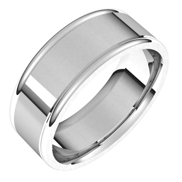 14K White 8 mm Grooved Comfort-Fit Flat Band Size 10