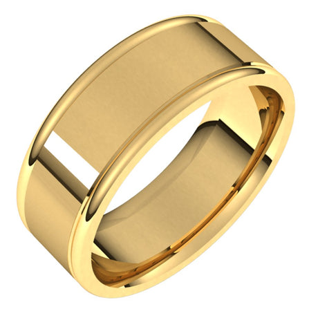 14K Yellow Gold 8 mm Grooved Comfort-Fit Flat Band Size 14