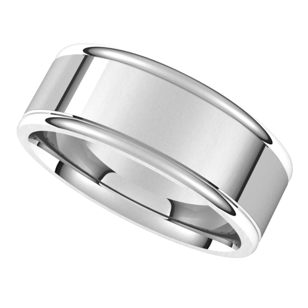 14K White 8 mm Grooved Band