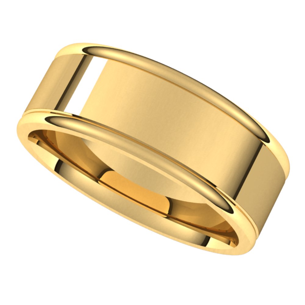 14K Yellow Gold 8 mm Grooved Comfort-Fit Flat Band Size 9