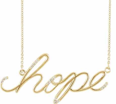 14K Yellow .08 CTW Natural Diamond "Hope" Phrase 16 1/2” Necklace