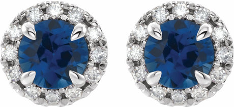 14K White 4 mm Natural Blue Sapphire & 1/5 CTW Natural Diamond Halo-Style Earrings