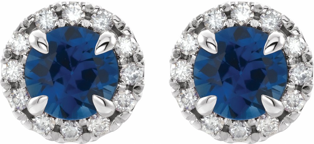 14K White 4 mm Natural Blue Sapphire & 1/5 CTW Natural Diamond Halo-Style Earrings