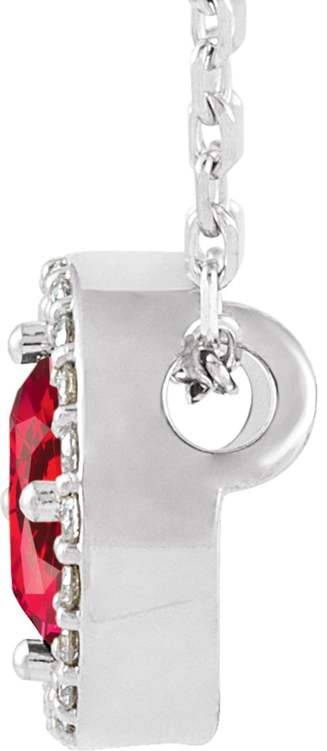 14K White Gold Lab-Grown Ruby & .05 CTW Natural Diamond Halo-Style 16" Necklace