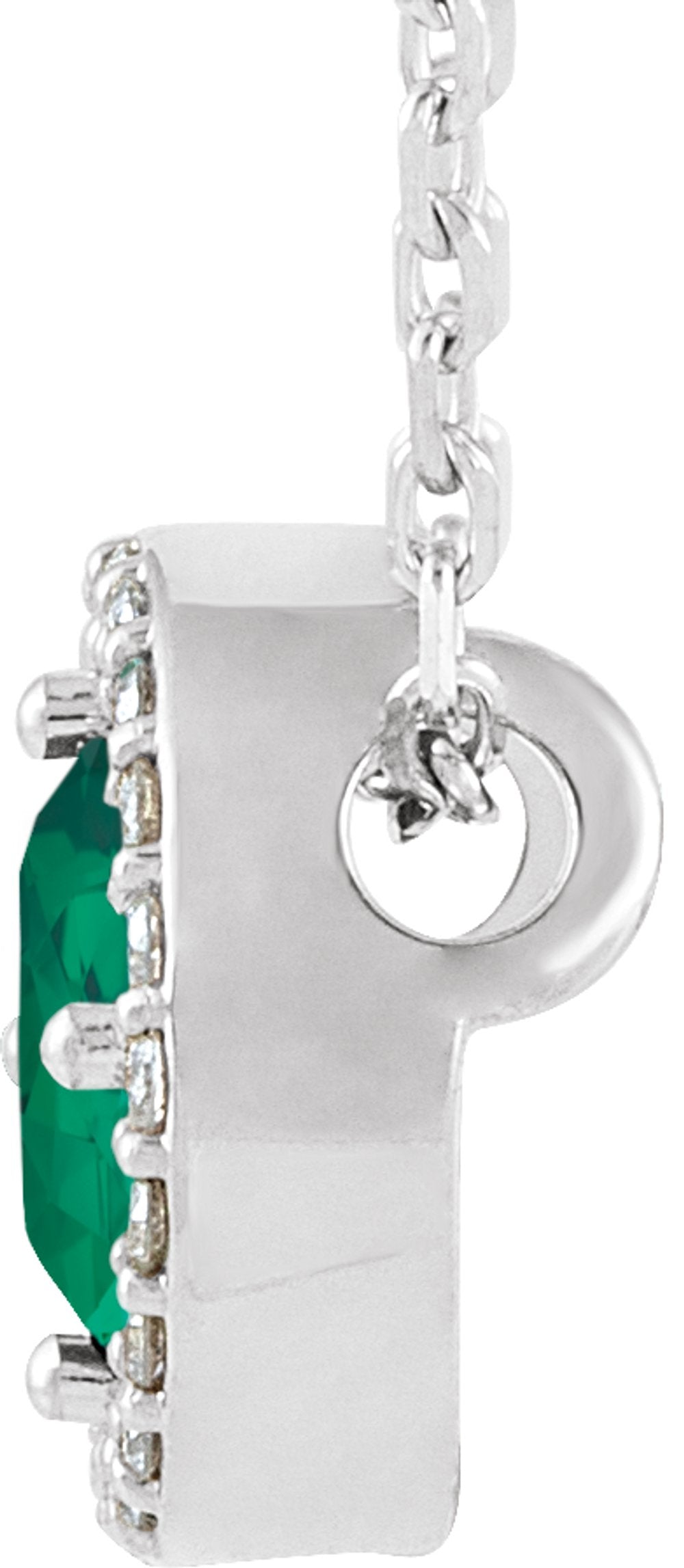 Platinum Lab-Grown Emerald & .05 CTW Natural Diamond Halo-Style 16" Necklace