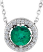 Platinum Lab-Grown Emerald & .05 CTW Natural Diamond Halo-Style 16" Necklace