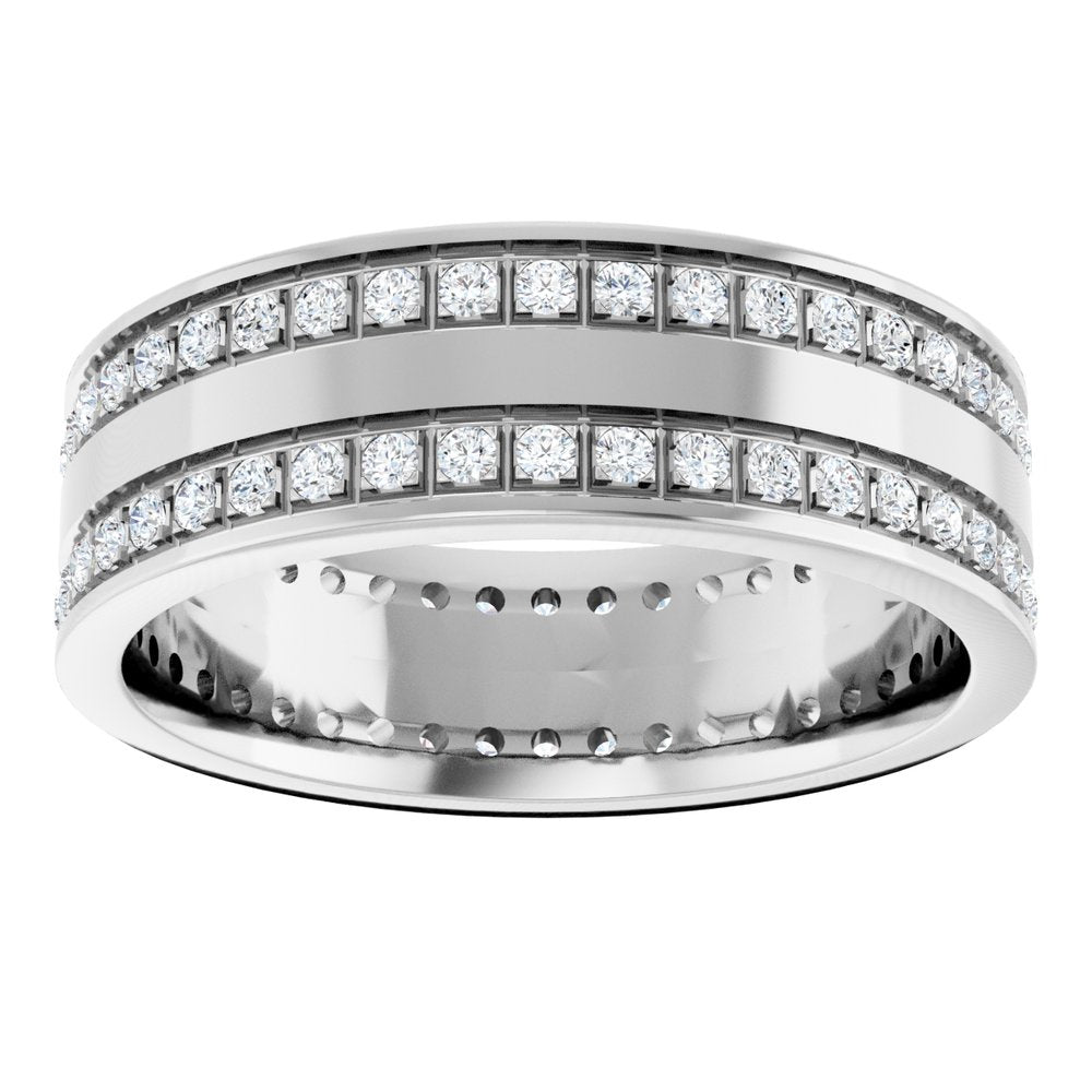 14K White Gold 3/4 CTW Lab-Grown Diamond Double Row Accented Band Size 10