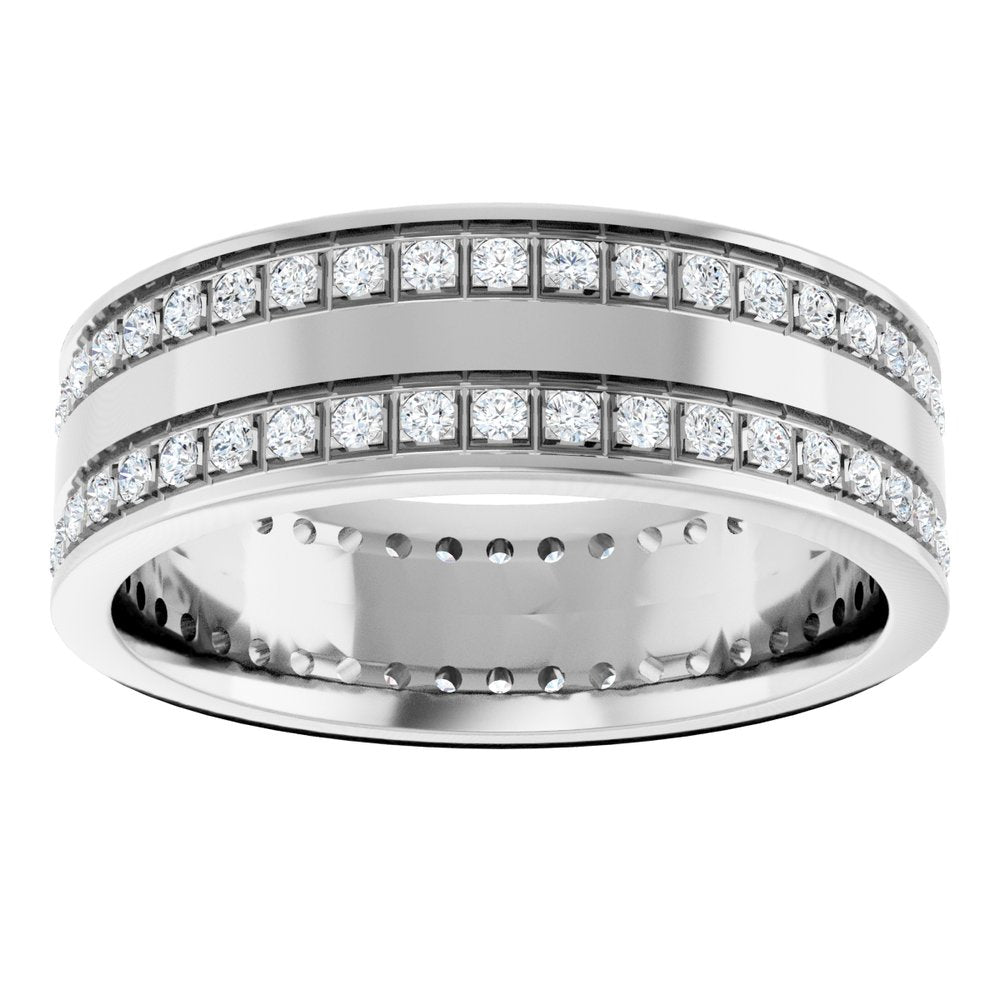 14K White 3/4 CTW Lab-Grown Diamond Double Row Accented Band