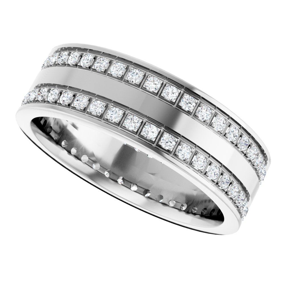 14K White Gold 3/4 CTW Lab-Grown Diamond Double Row Accented Band Size 10