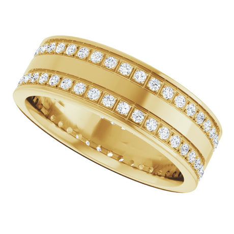 14K Yellow 3/4 CTW Natural Diamond Double Row Accented Band Size 10