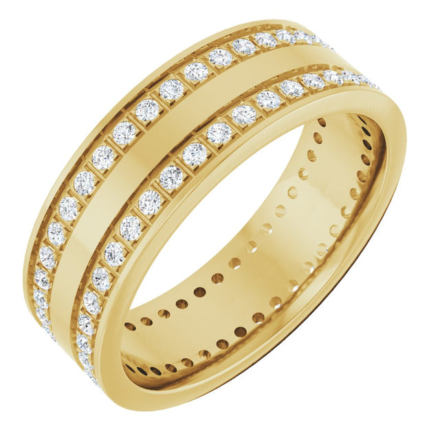 14K Yellow Gold 3/4 CTW Lab-Grown Diamond Double Row Accented Band Size 10