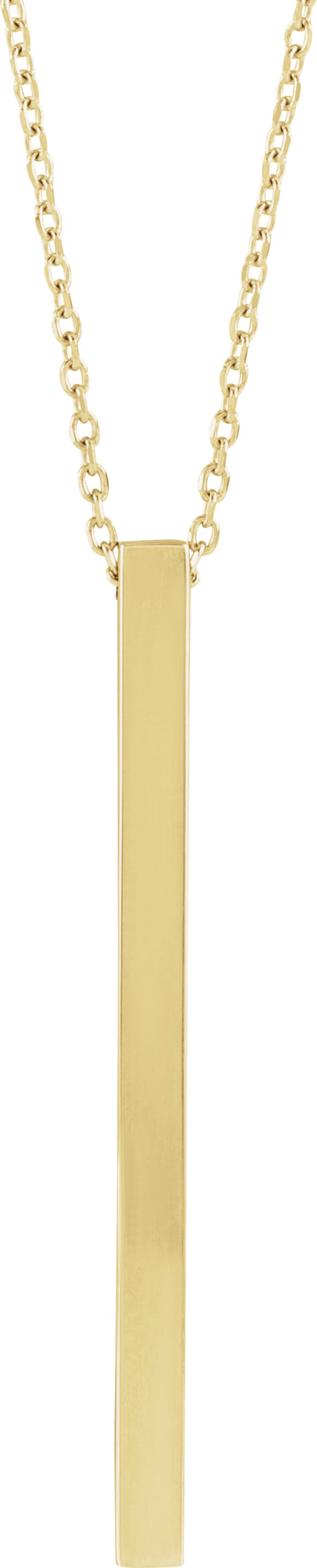 14K Yellow Gold Engravable Four-Sided Bar 16-18" Necklace