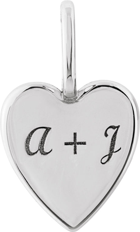14K White Gold Engravable Heart Charm/Pendant