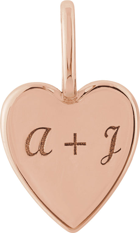 14K Rose Engravable Heart Charm/Pendant