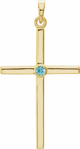 14K Yellow Gold Natural Blue Zircon Cross Pendant