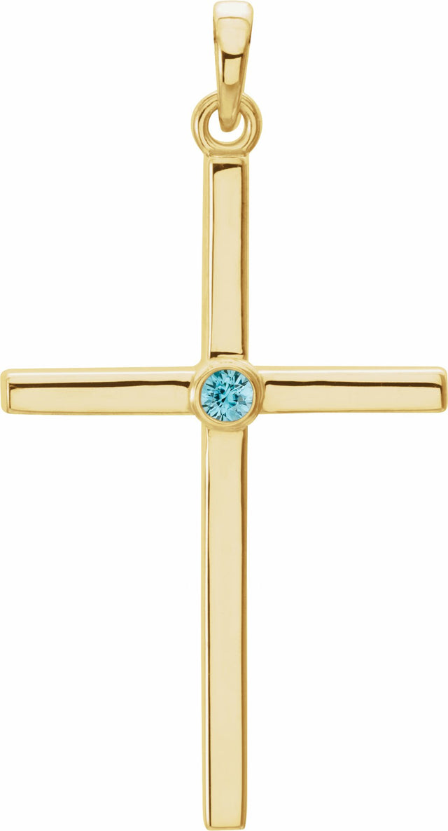 14K Yellow Gold Natural Blue Zircon Cross Pendant