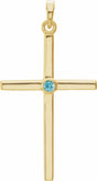 14K Yellow Gold Natural Blue Zircon Cross Pendant
