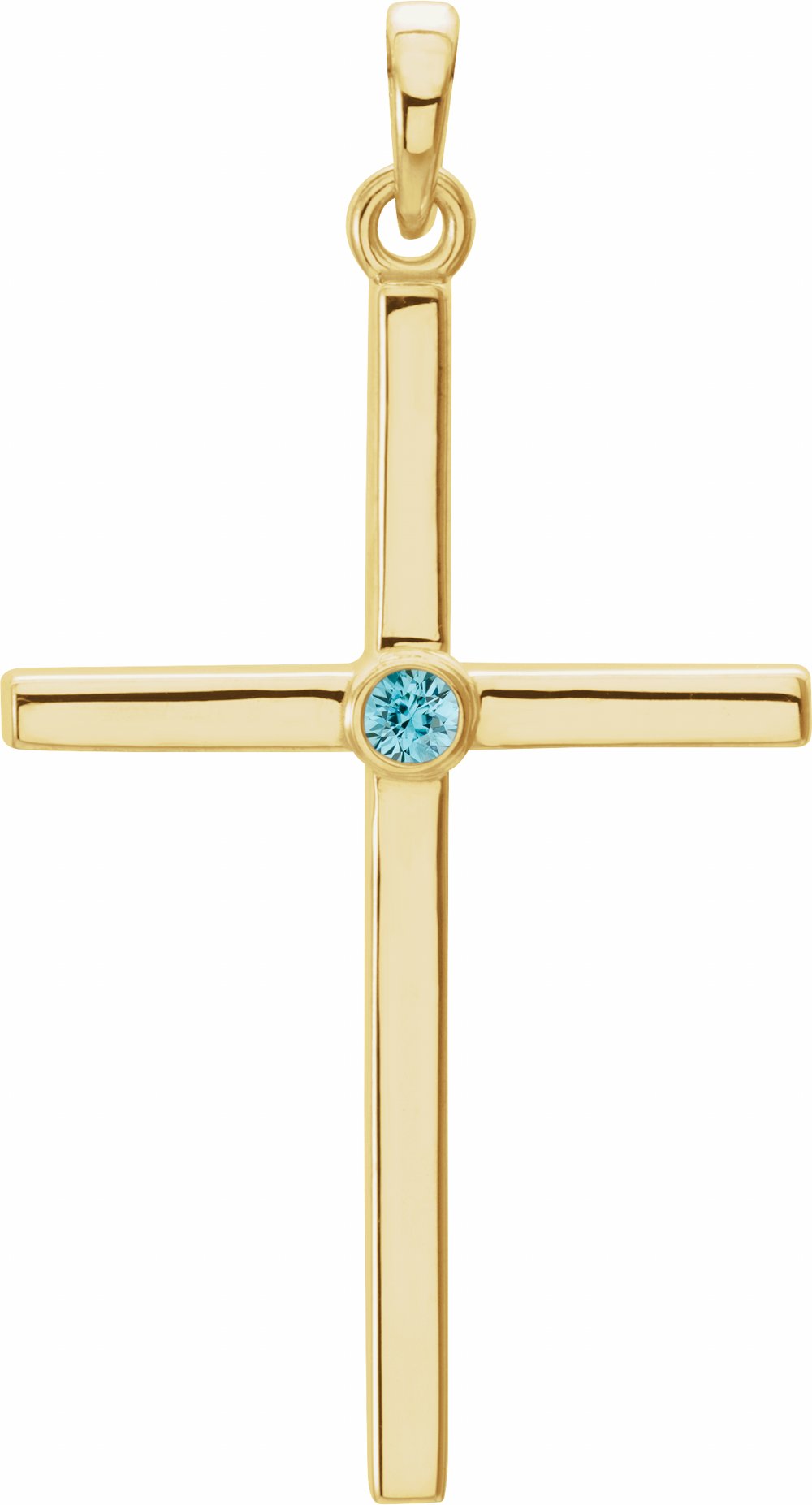 14K Yellow Gold Natural Blue Zircon Cross Pendant
