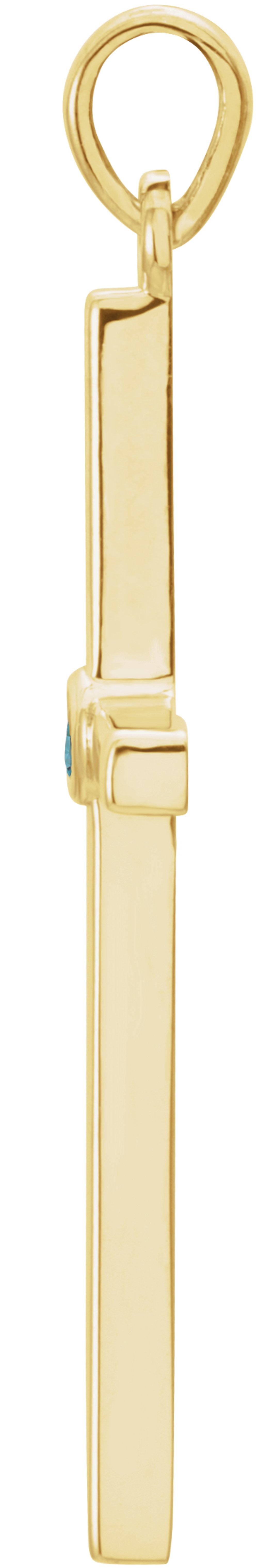 14K Yellow Gold Natural Blue Zircon Cross Pendant