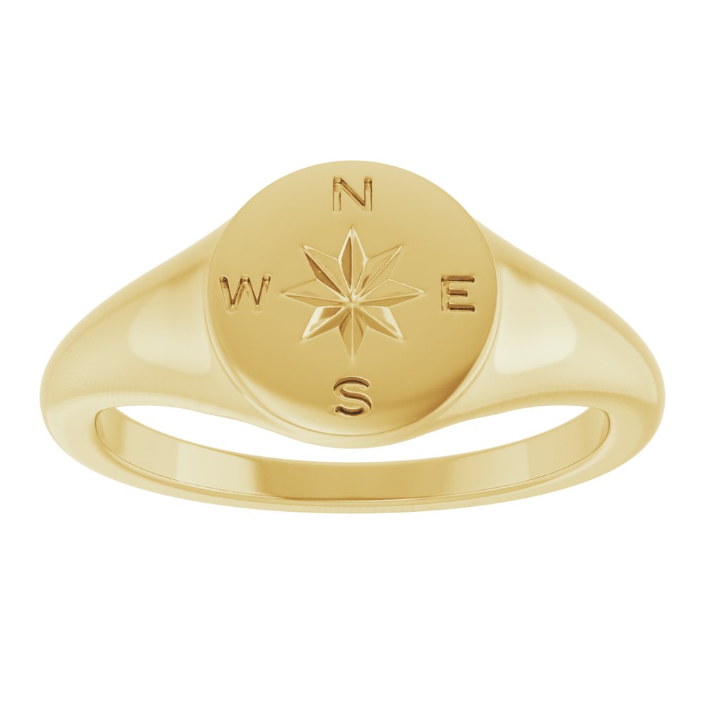 14K Yellow 9.3 mm Compass Signet Ring