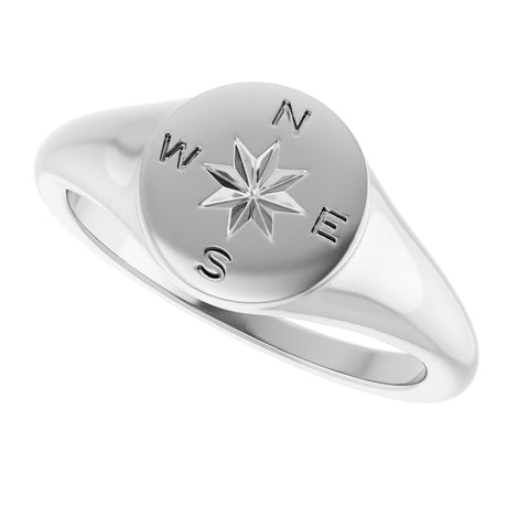Sterling Silver 9.3 mm Compass Signet Ring