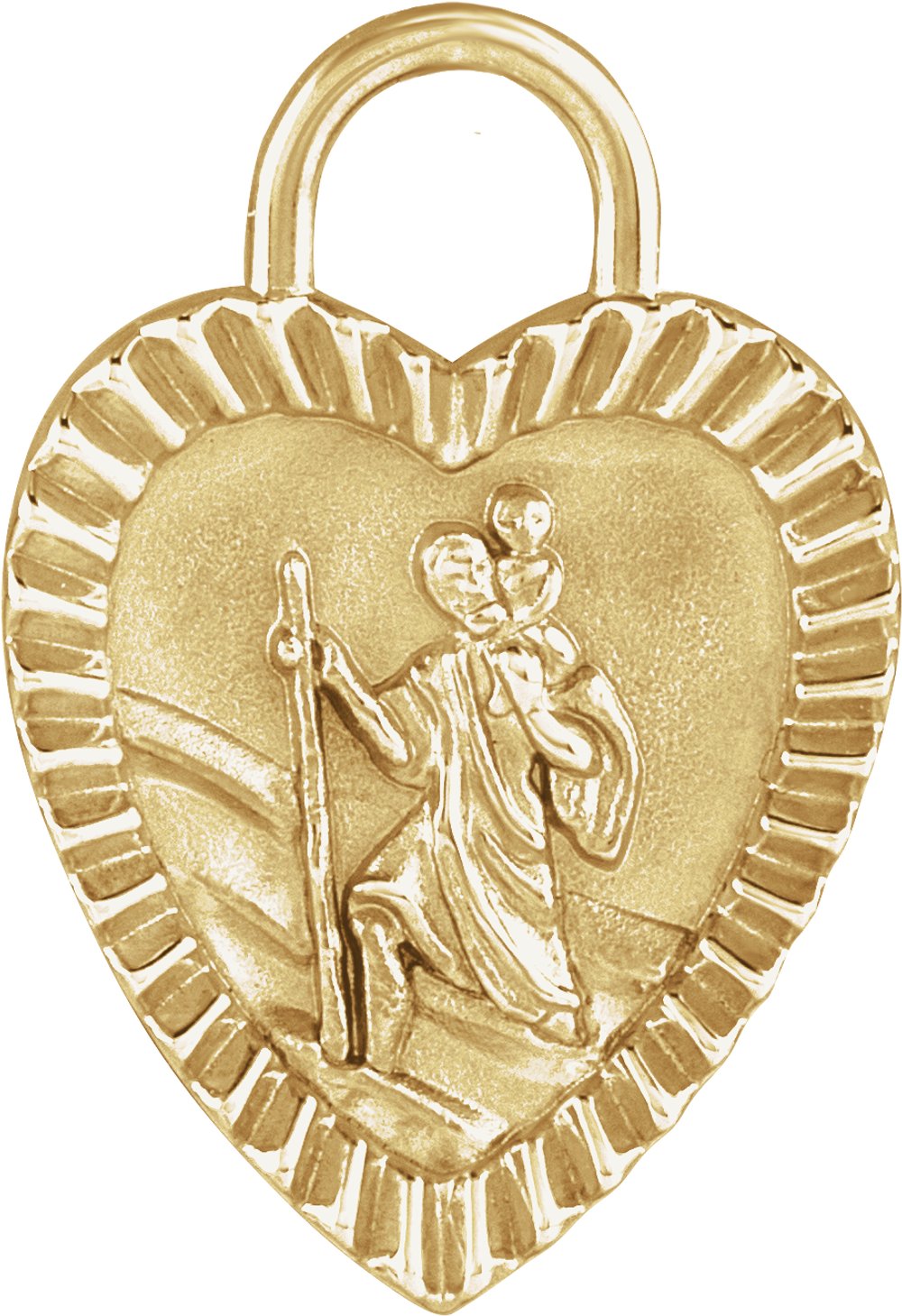 14K Yellow Gold St. Christopher Heart Medal Pendant
