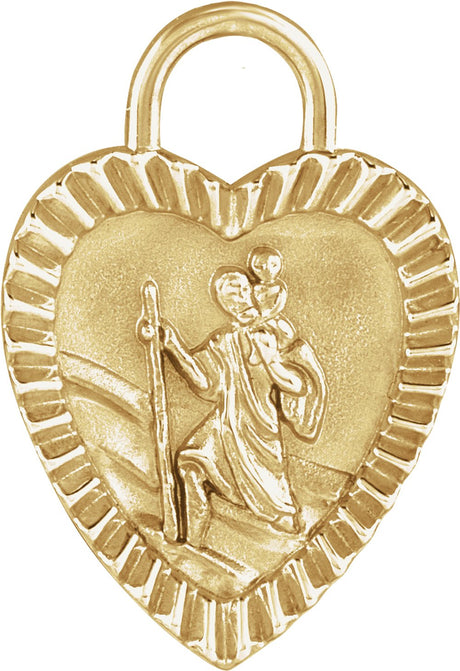14K Yellow Gold St. Christopher Heart Medal Pendant