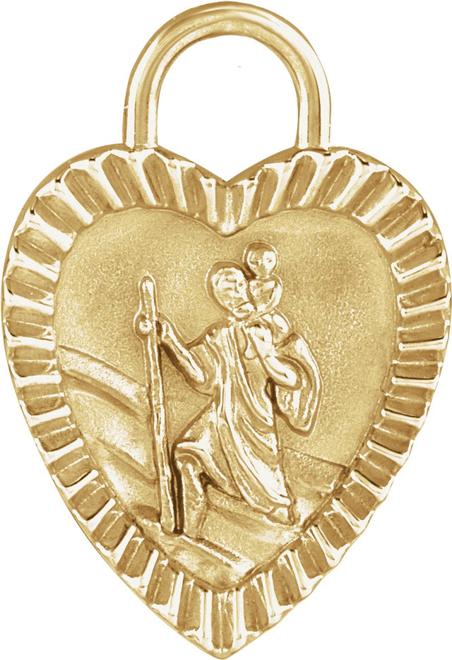 14K Yellow Gold St. Christopher Heart Medal Pendant