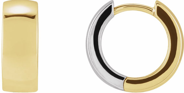 14K Yellow/White Gold 14 mm Hinged Hoop Earrings