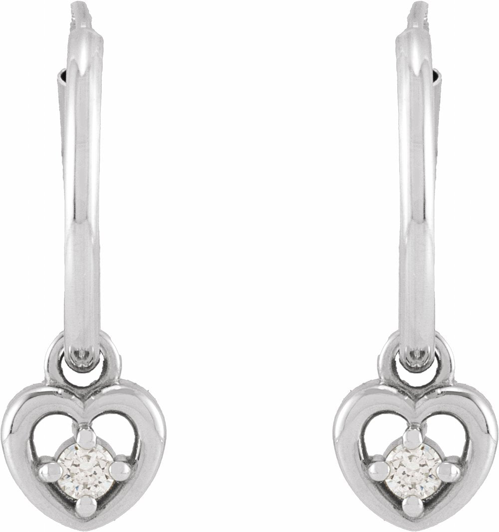 14K White Gold .06 CTW Natural Diamond Heart 17.7 mm Hoop Earrings