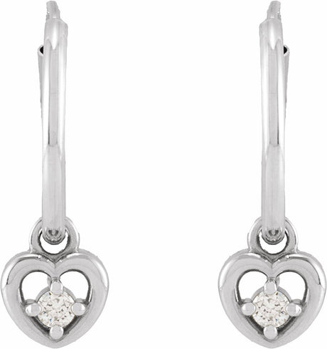 14K White Gold .06 CTW Natural Diamond Heart 17.7 mm Hoop Earrings