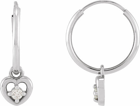 14K White Gold .06 CTW Natural Diamond Heart 17.7 mm Hoop Earrings