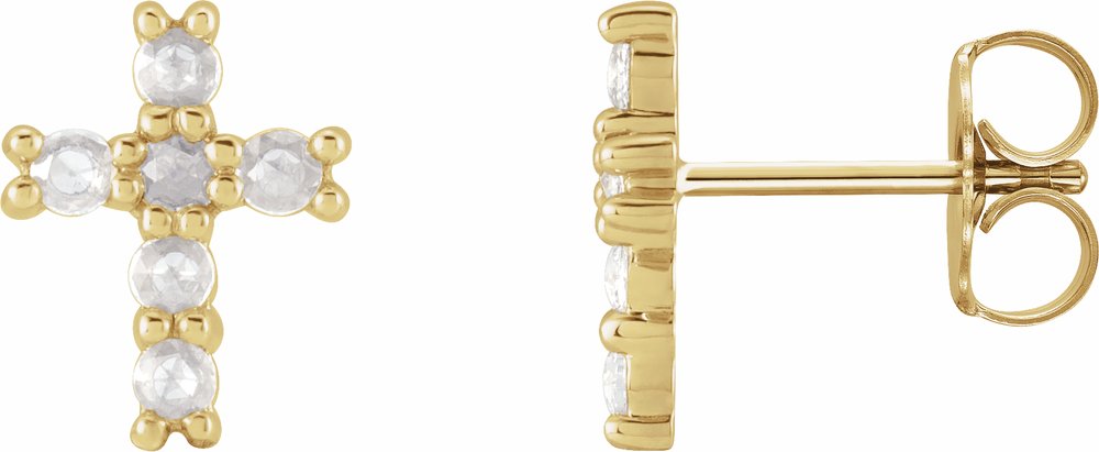 14K Yellow Gold 1/5 CTW Rose-Cut Natural Diamond Cross Earings
