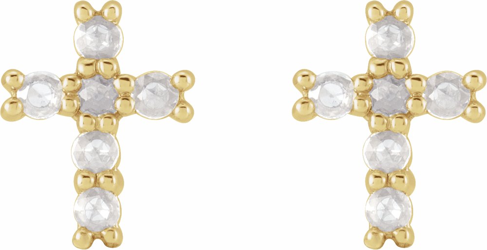 14K Yellow Gold 1/5 CTW Rose-Cut Natural Diamond Cross Earings