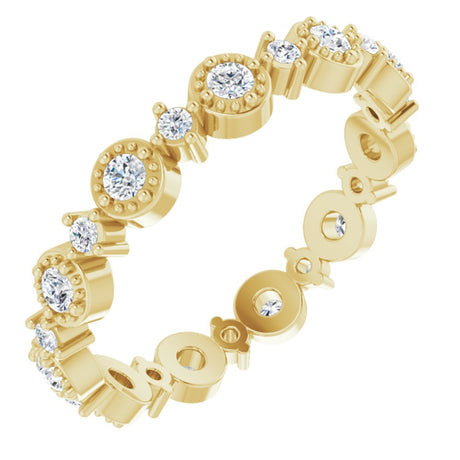 14K Yellow 1/2 CTW Natural Diamond Beaded Halo-Style Eternity Band
