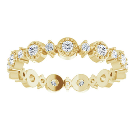 14K Yellow 1/2 CTW Natural Diamond Beaded Halo-Style Eternity Band