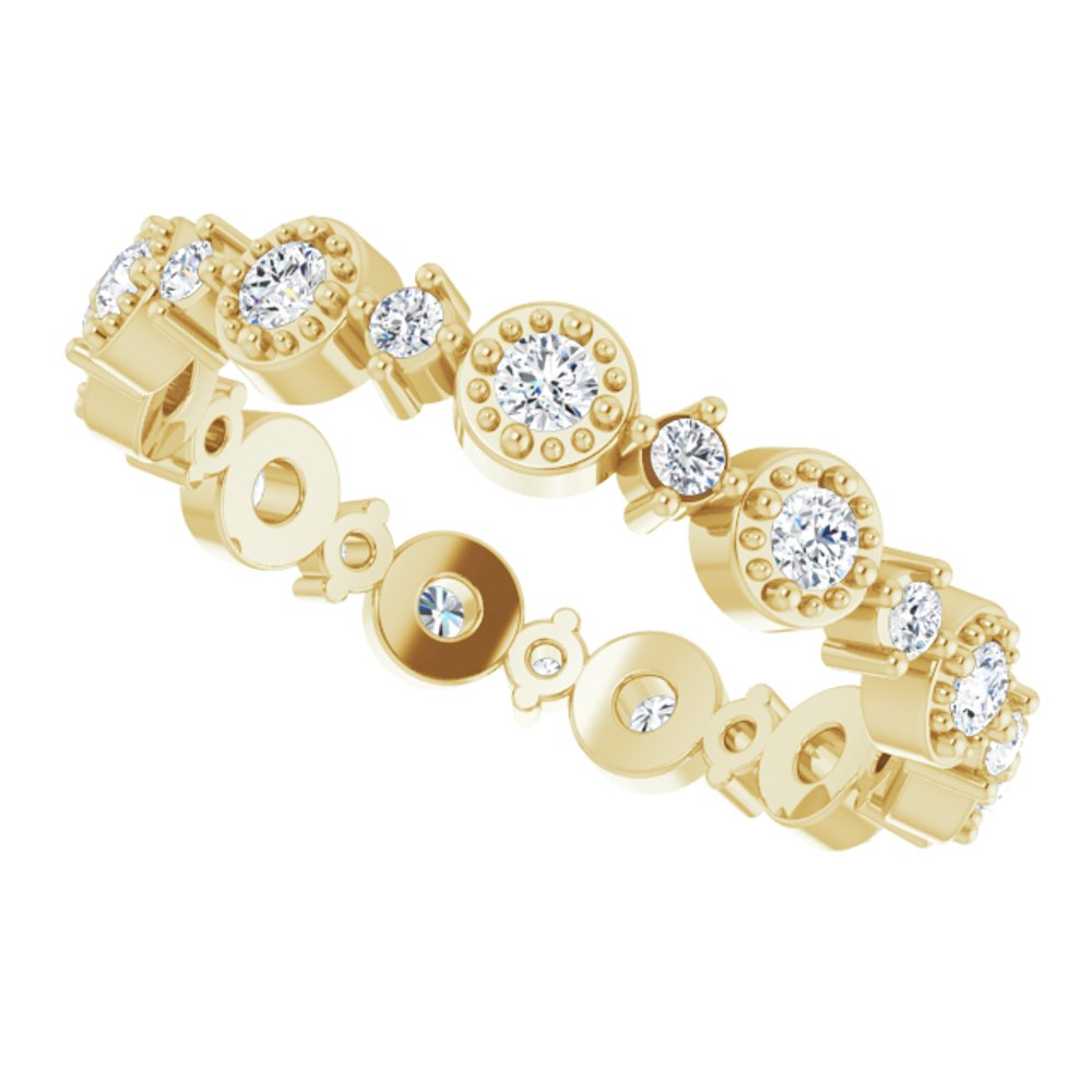 14K Yellow 1/2 CTW Natural Diamond Beaded Halo-Style Eternity Band