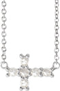 14K White 1/8 CTW Rose-Cut Natural Diamond Sideways Cross 16-18" Necklace 