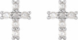 14K HT White Gold 1/5 CTW Rose-Cut Natural Diamond Cross Earings