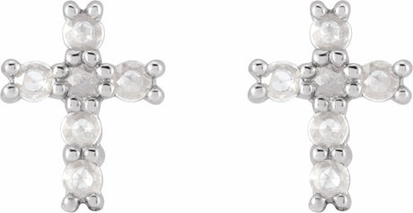 14K HT White Gold 1/5 CTW Rose-Cut Natural Diamond Cross Earings