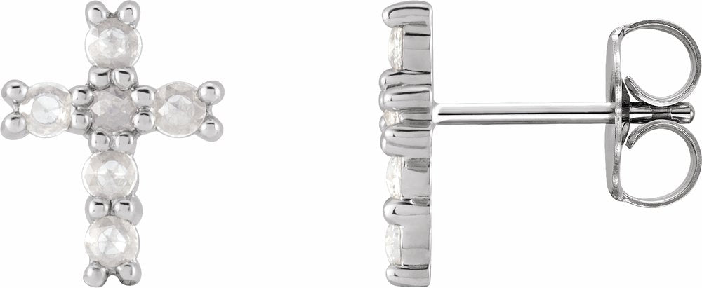 14K HT White Gold 1/5 CTW Rose-Cut Natural Diamond Cross Earings