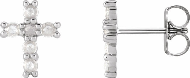 14K HT White Gold 1/5 CTW Rose-Cut Natural Diamond Cross Earings
