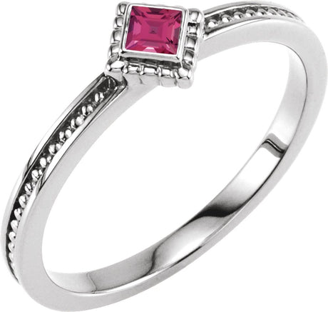 14K White Natural Pink Tourmaline Family Stackable Ring