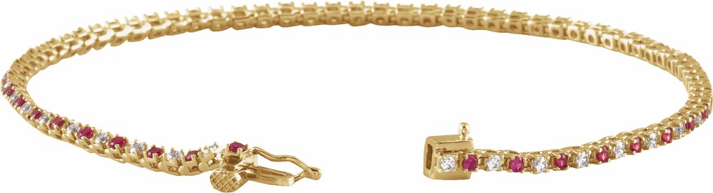 14K Yellow Gold Vermeil 5/8 CTW Lab-Grown Ruby & Lab-Grown Diamond Line 7 1/4" Bracelet